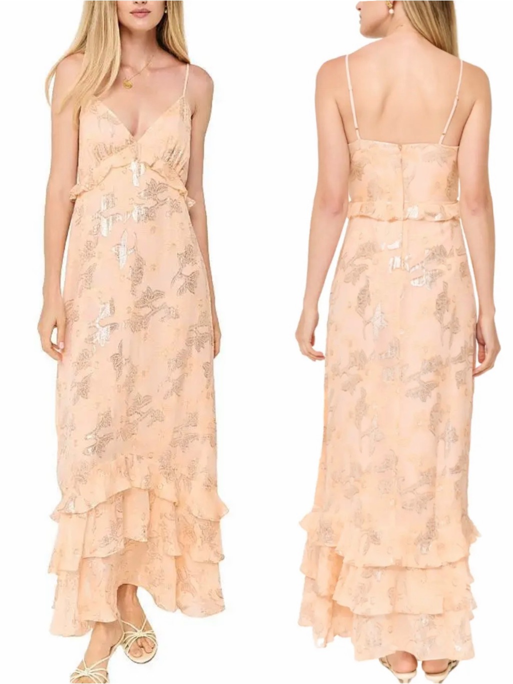 Cami Nyc Women’s Esmeralda Silk Metallic Chiffon Ruffle Cocktail Midi Dress New